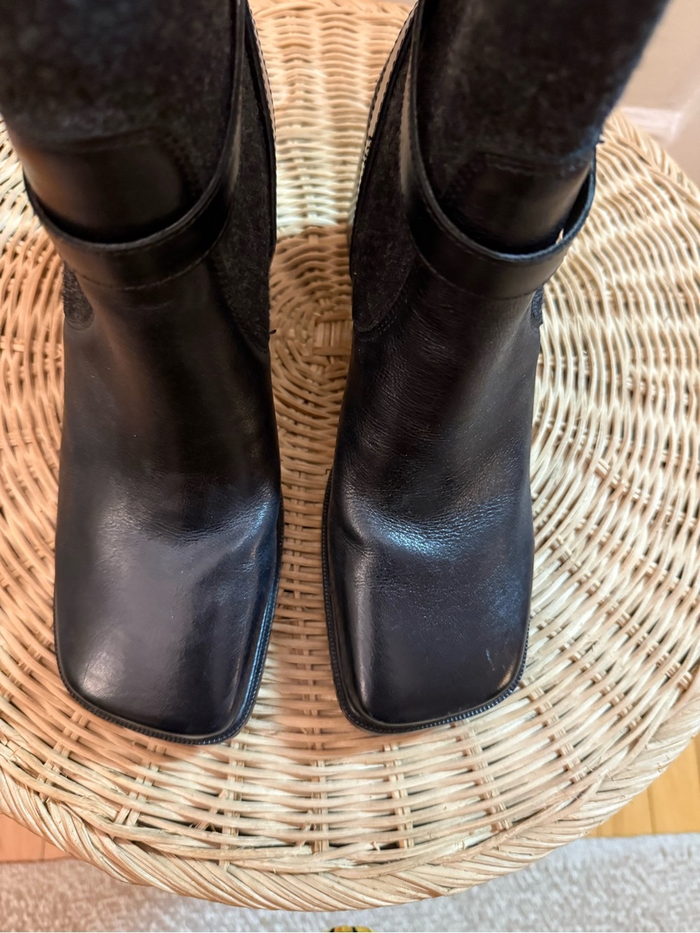 Sam Edelman Marci Black Leather & Knit Buckle Block Heel Ankle Boots - Picture 4 of 6